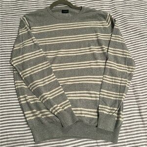 J. Crew Gray and White Striped Crewneck Sweater